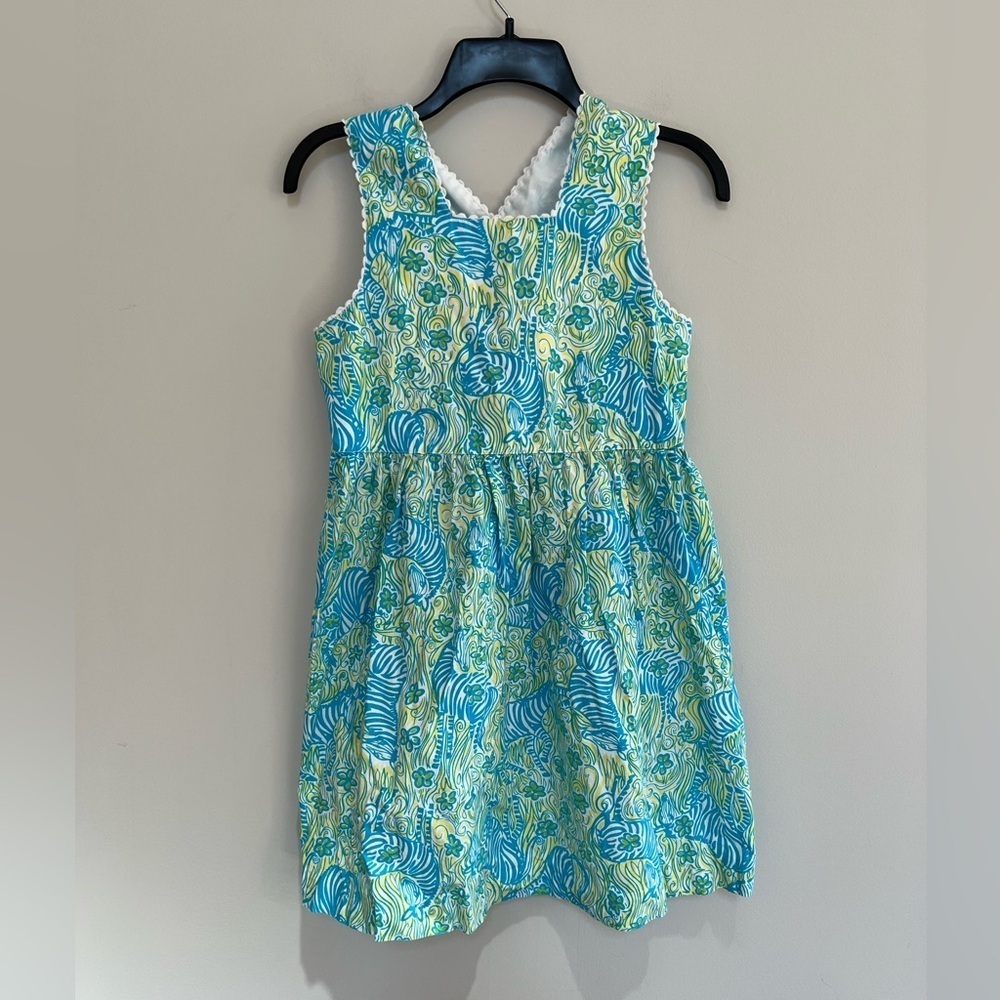 Lilly Pulitzer White Label Girls Vintage Cotton Zebra Dress, Blue/Yellow, 10